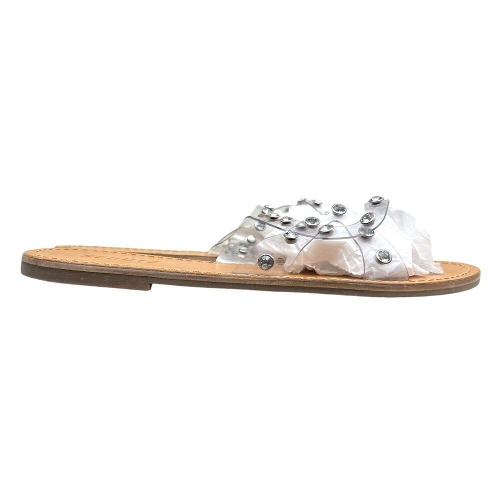Schutz‎ Womens Sandal Slides Cathryn Clear Cross Straps Rhinestone Trim Sz 7B